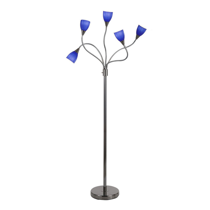 Medusa - Contemporary Floor Lamp - Black Chrome Base And Blue Glass Sconces