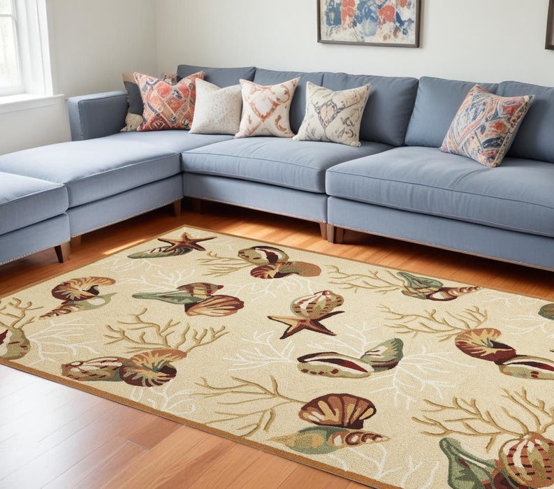 7' x 9' Polyester Area Rug - Beige