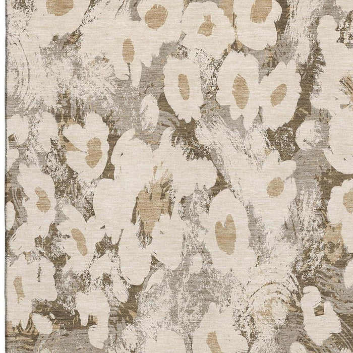5' X 8' Floral Washable Area Rug With UV Protection (648168) - Khaki / Gray / Ivory