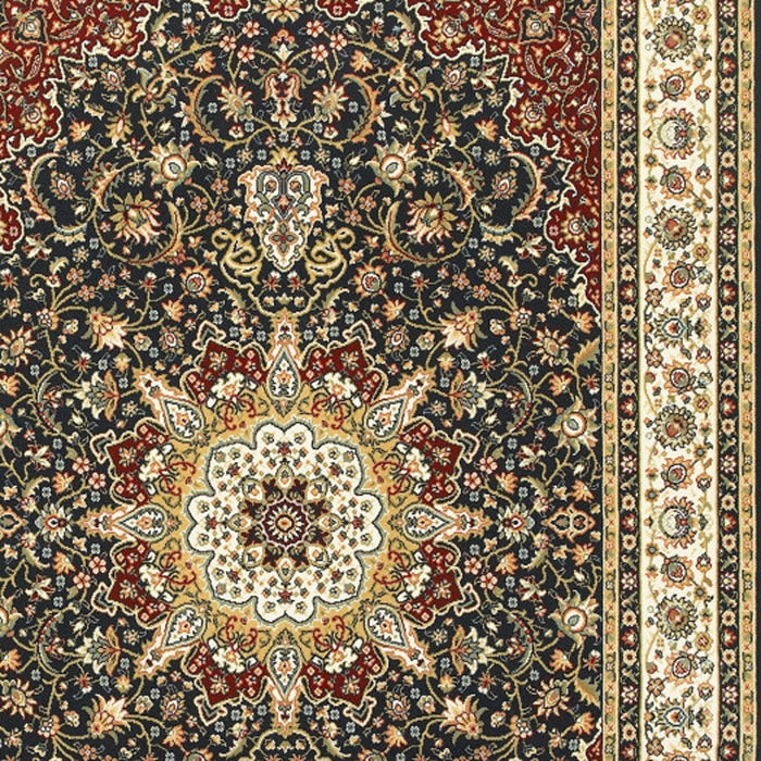 7.9' x 10.8' Oriental Power Loom Stain Resistant Area Rug - Navy And Ivory