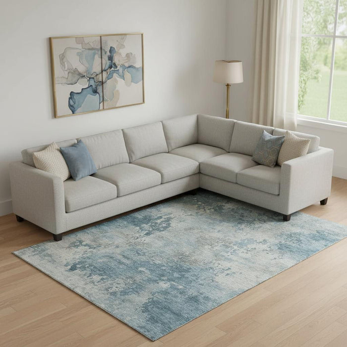 10' X 14' Abstract Washable Area Rug With UV Protection (717164) - Teal / Taupe