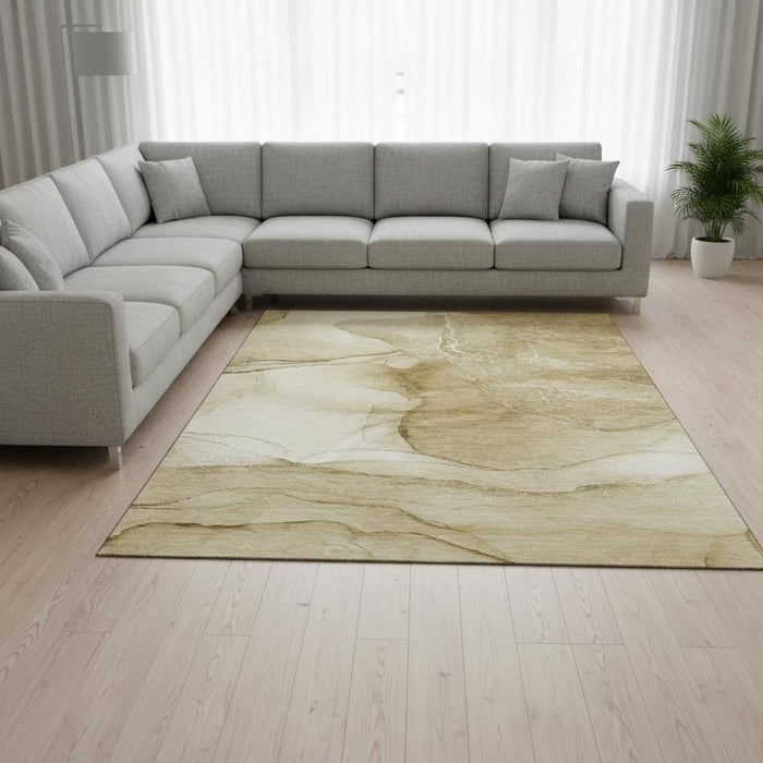8' X 10' Abstract Washable Area Rug With UV Protection (646850) - Beige / Ivory