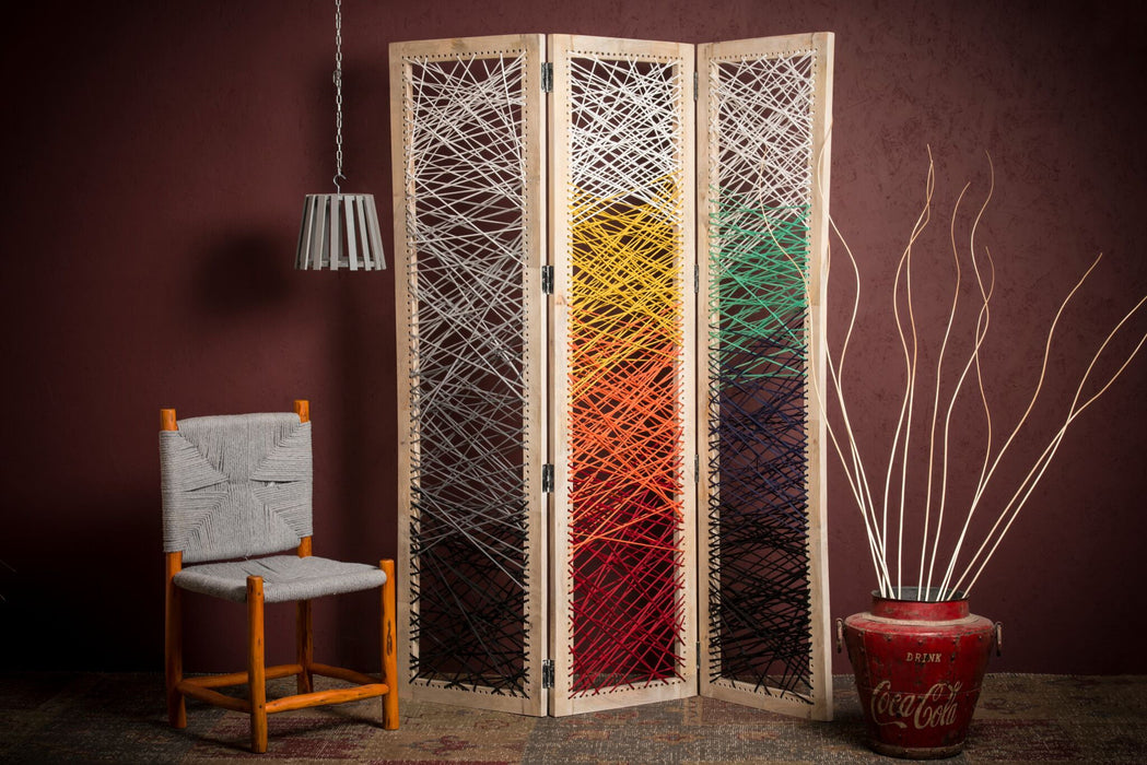 Solid Wood Folding Three Panel Screen Room Divider - Natural
