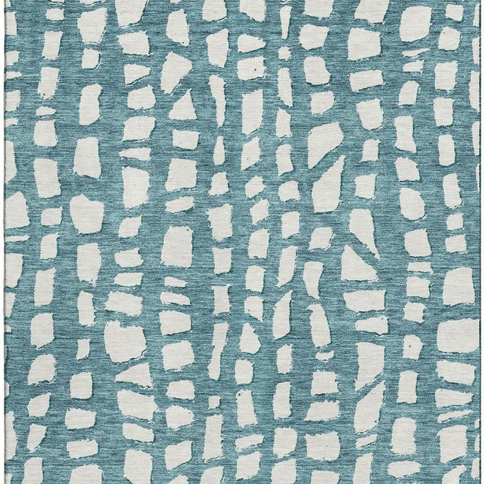 9' X 12' Cobblestone Washable Area Rug With UV Protection - Teal And Ivory