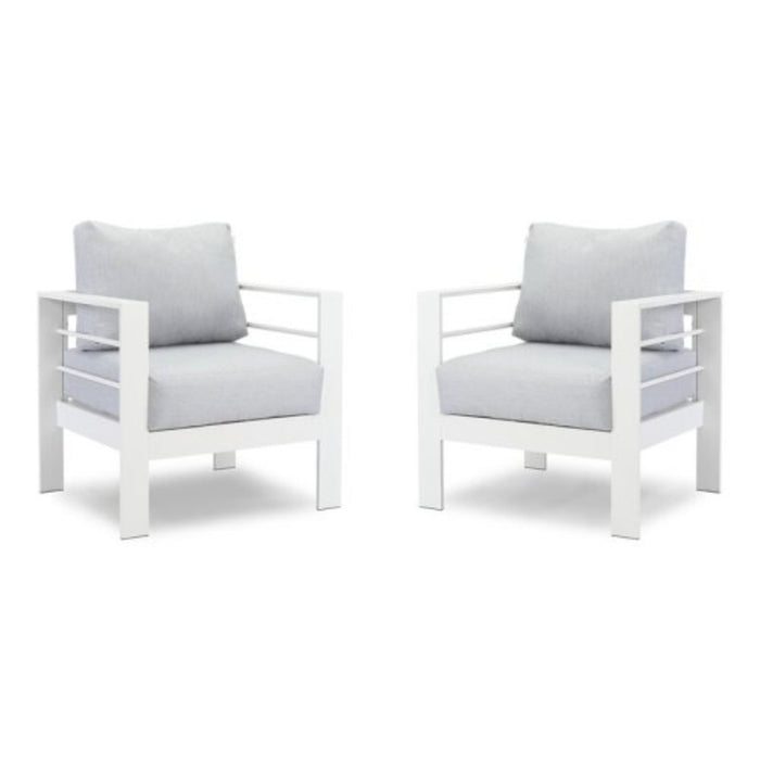 Giga modern all-weather patio armchairs with thick cushions, set of two, featuring sleek design and comfortable outdoor seating.