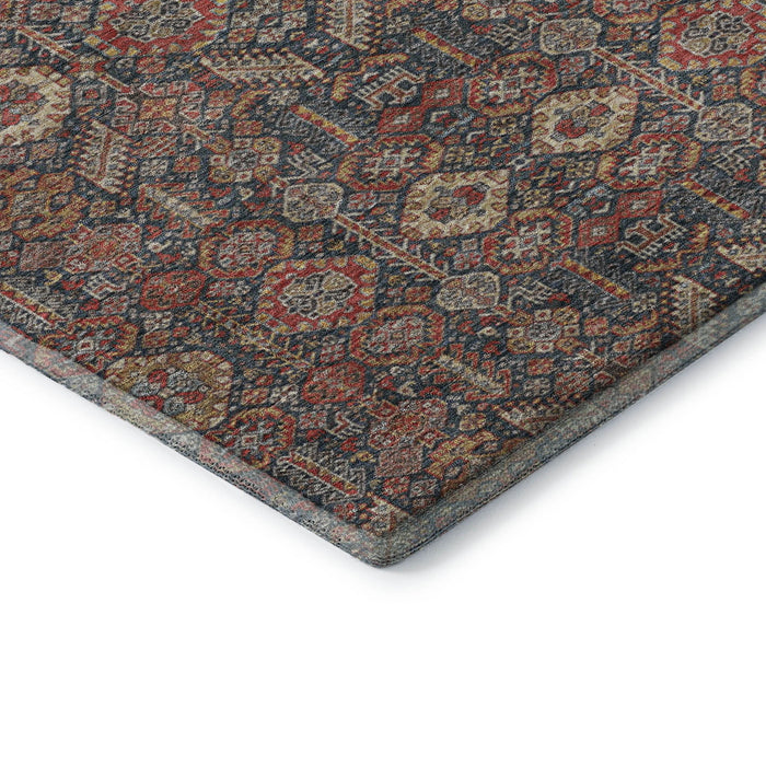 8' Tribal Washable Round Rug With UV Protection (649897) - Red / Gold / Gray