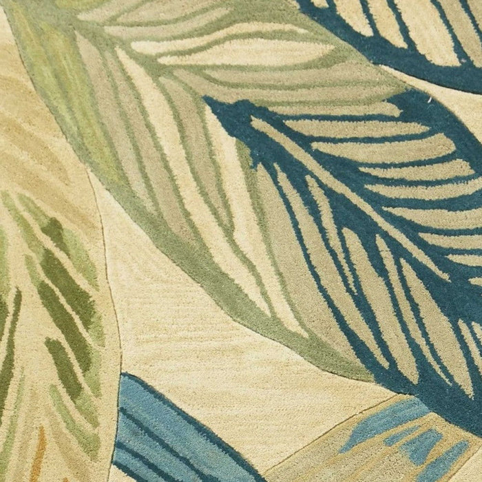 8' x 10' Hand Tufted Tropical Leaves Indoor Area Rug - Ivory Teal