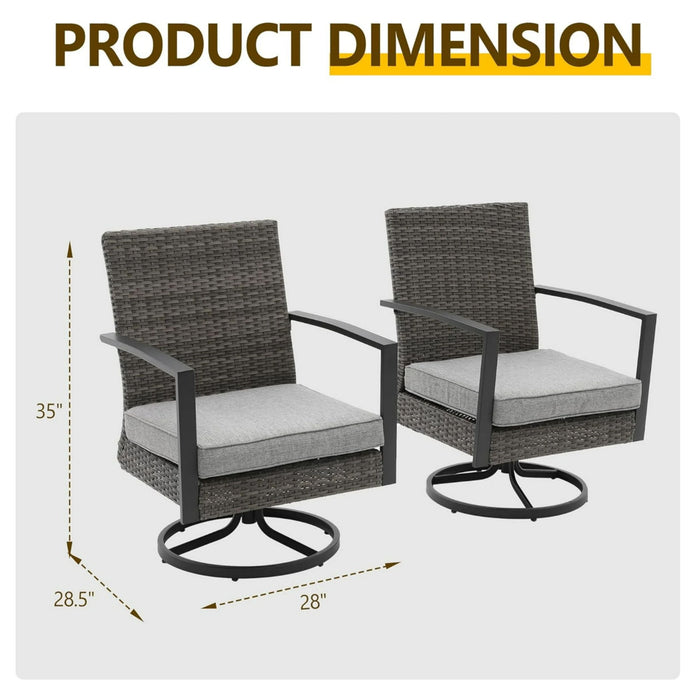 Set of two Giga gray swivel rocker patio chairs with cushions, all-weather outdoor furniture for patio or garden.