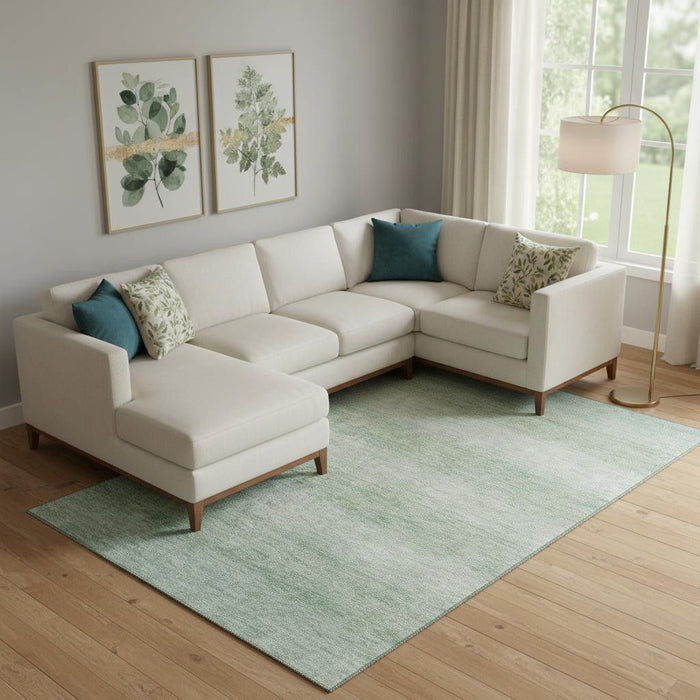 10' X 14' Striped Washable Area Rug With UV Protection (699532) - Aqua / Beige