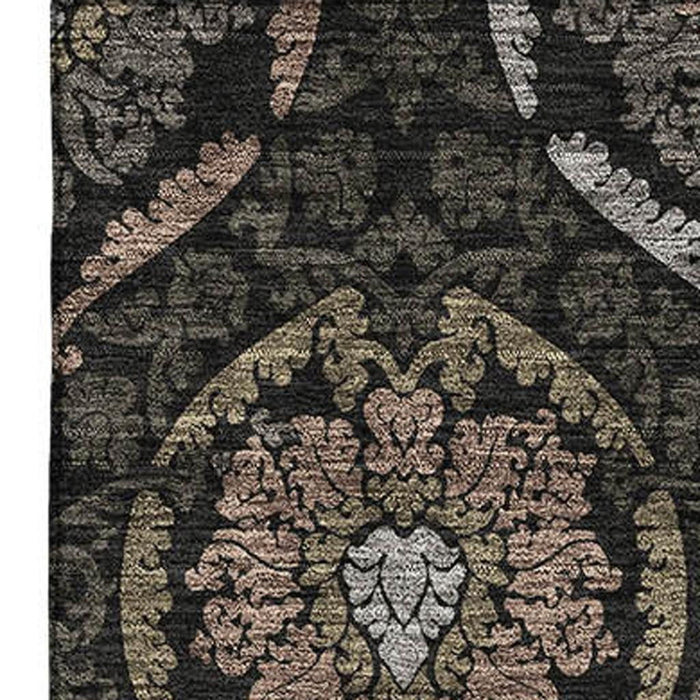 8' X 10' Medallion Washable Area Rug With UV Protection - Black / Gray