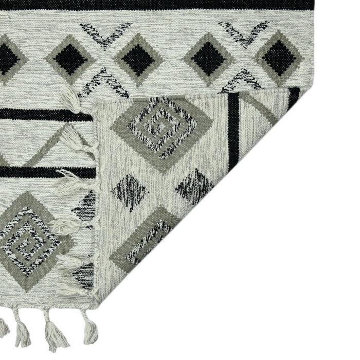 8' X 10' Wool Tribal Flatweave Handmade Area Rug With Fringe - Ivory