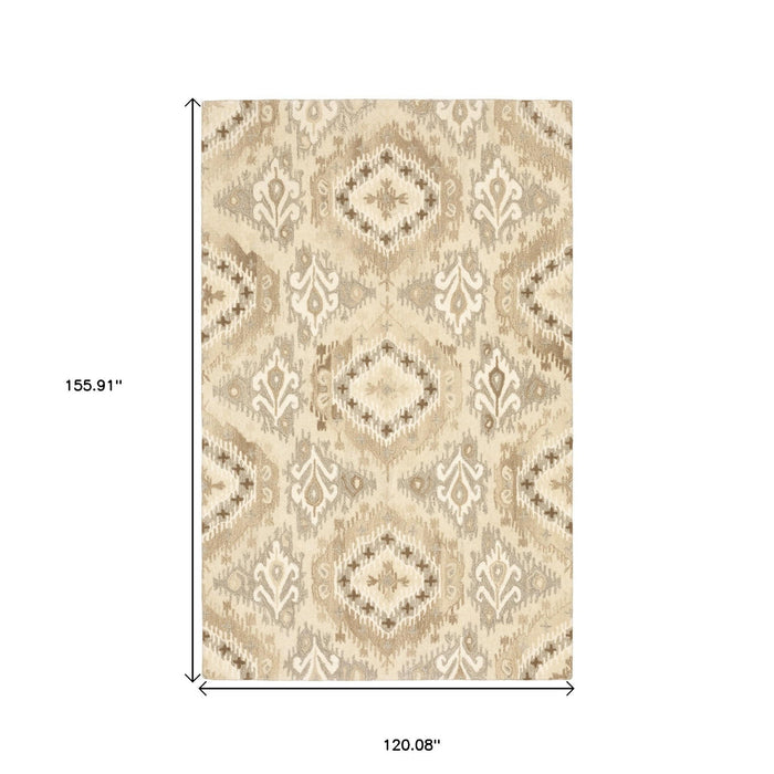 13' X 10' Wool Abstract Hand Tufted Area Rug - Beige And Ivory