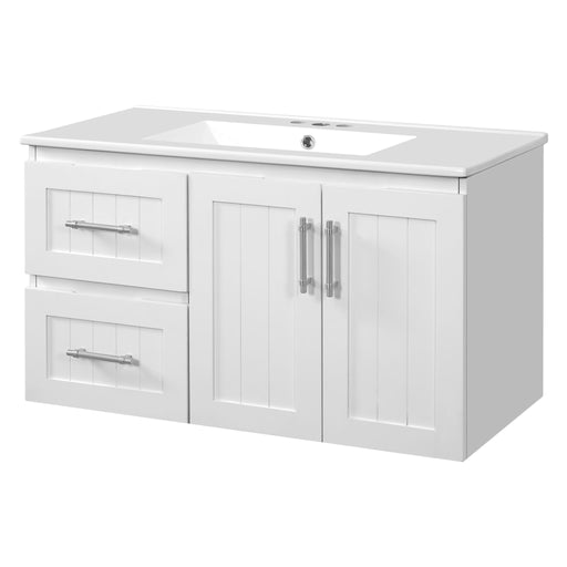 Wall mounted Giga bathroom vanity with sink and two drawers, modern design, featuring sleek white finish and ample storage space.