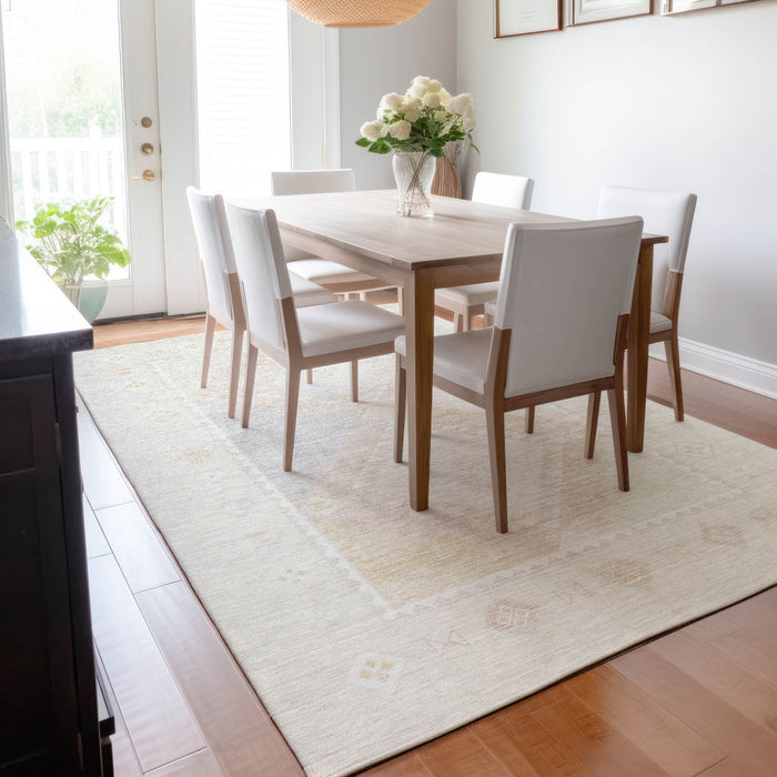 10' X 14' Geometric Washable Area Rug With UV Protection - Gray And Ivory
