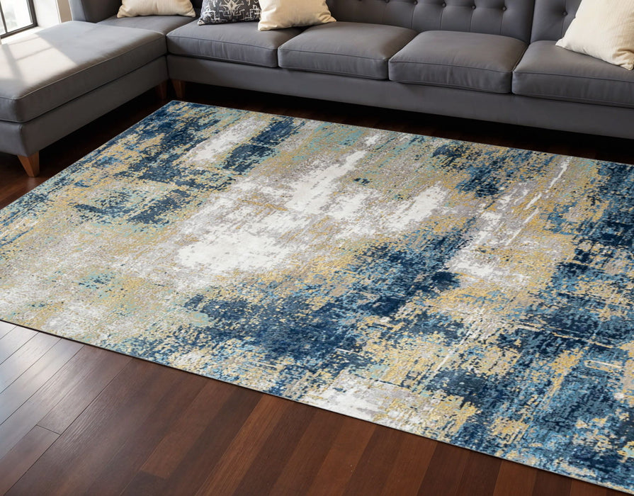 8' X 10' Contemporary Abstract Hand Knotted Area Rug - Blue