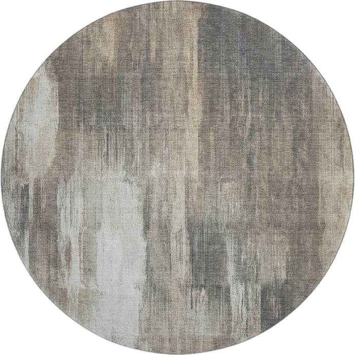 8' Abstract Washable Round Rug With UV Protection (649609) - Taupe / Ivory