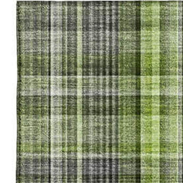 8' X 10' Plaid Washable Area Rug With UV Protection (648272) - Green / Gray / Ivory