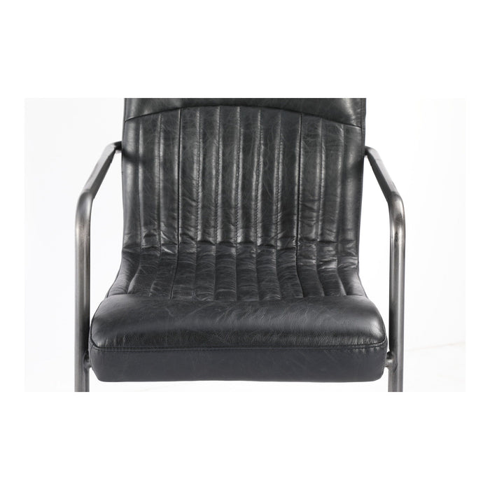 Leather And Iron Dining Arm Chairs (Set of 2) - Black / Silver