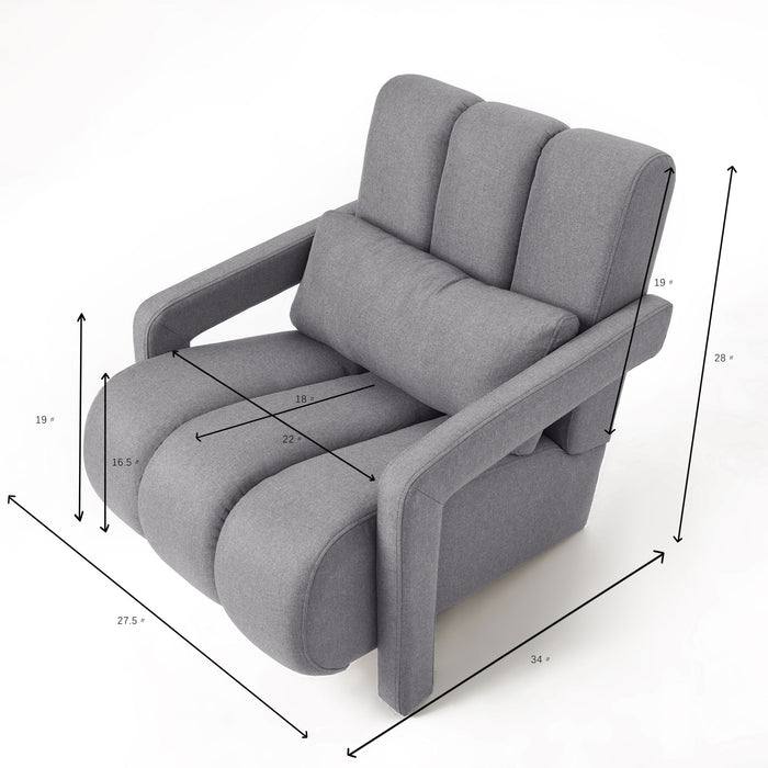 Giga modern upholstered accent arm chair with comfortable fabric and matching pillow, ideal for living room decor.