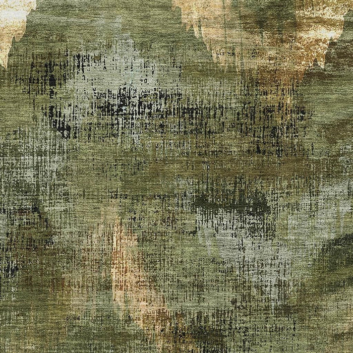 10' X 14' Abstract Washable Area Rug With UV Protection - Olive Green And Charcoal