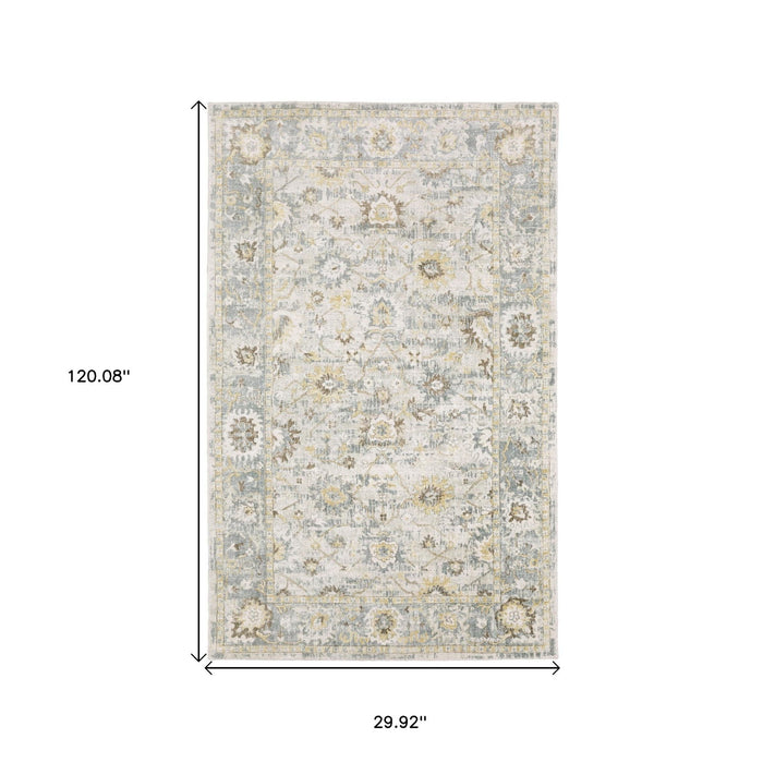10' Oriental Hand Tufted Runner Rug - Ivory And Blue