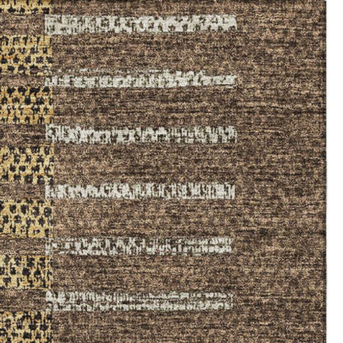 10' X 14' Striped Washable Area Rug With UV Protection (675660) - Chocolate / Beige / Gold