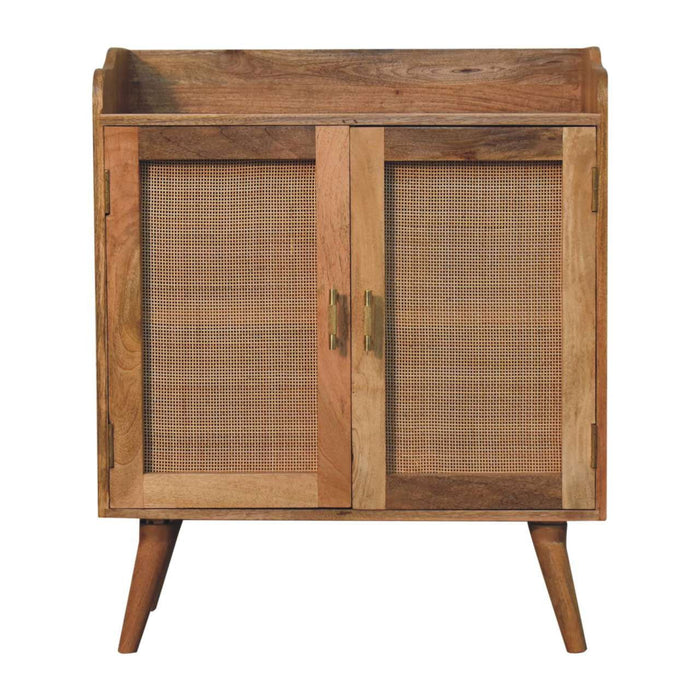 35" Distressed Solid Wood Inlaid Rat Accent Cabinet With Two Doors - Brown