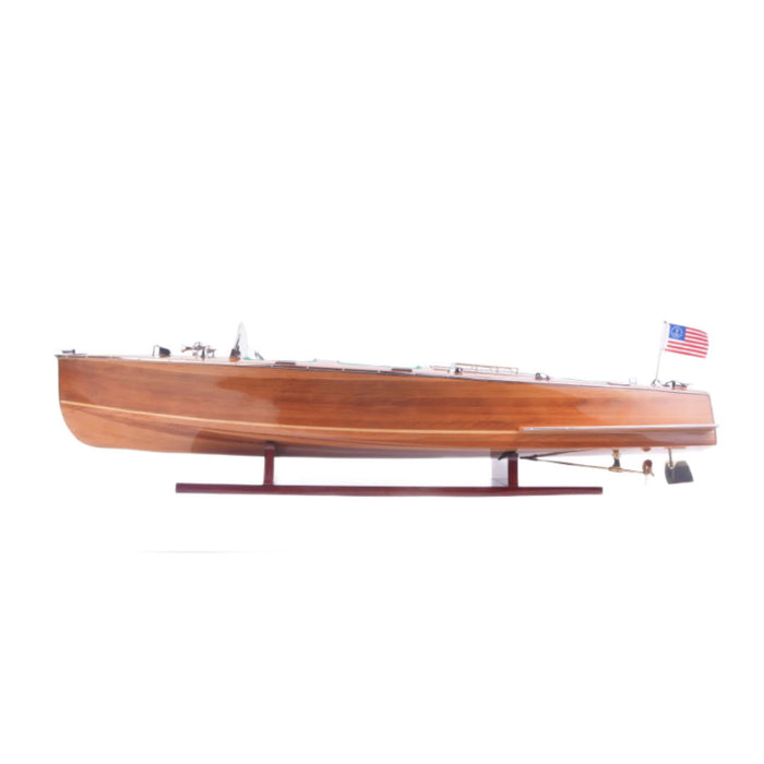 Hand Painted c1928 Chris Craft Triple Cockpit Large Model Boat - Brown