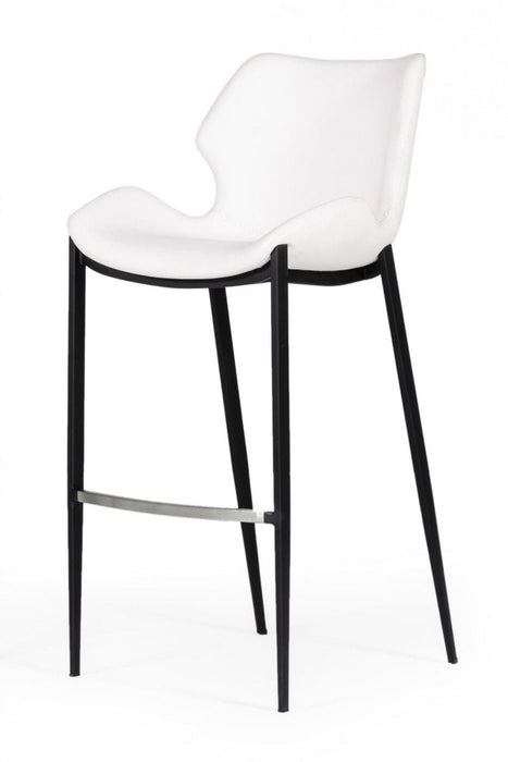 Faux Leather And Steel Low Back Bar Height Bar Chairs (Set of 2) - White And Black