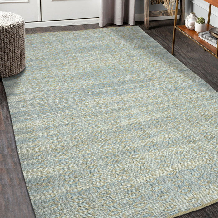 8' x 10' Geometric Flatweave Handmade Area Rug - Light Blue And Tan