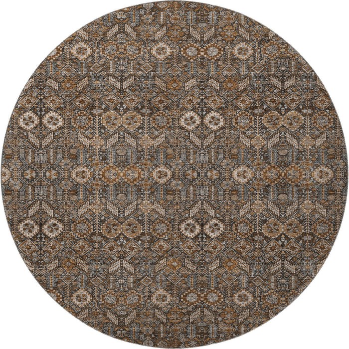 8' Tribal Washable Round Rug With UV Protection (649861) - Chocolate / Gray