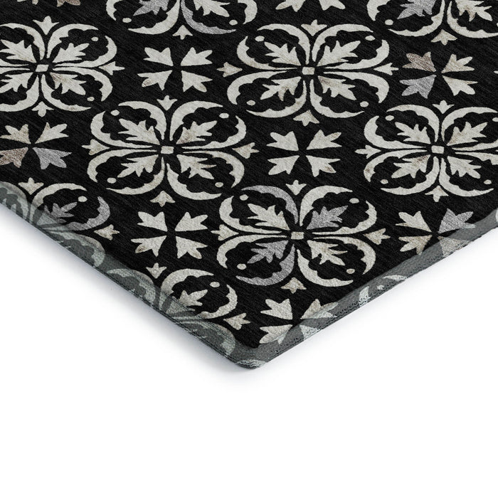 10' X 14' Floral Washable Area Rug With UV Protection (673909) - Black / Ivory