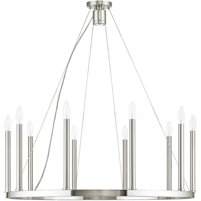 Eleven Light Metal Dimmable Chandelier With Shades - Nickel