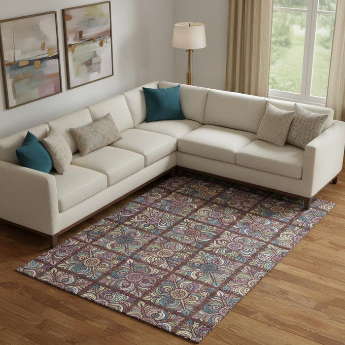 10' X 14' Medallion Washable Area Rug With UV Protection (667709) - Rust / Purple / Teal
