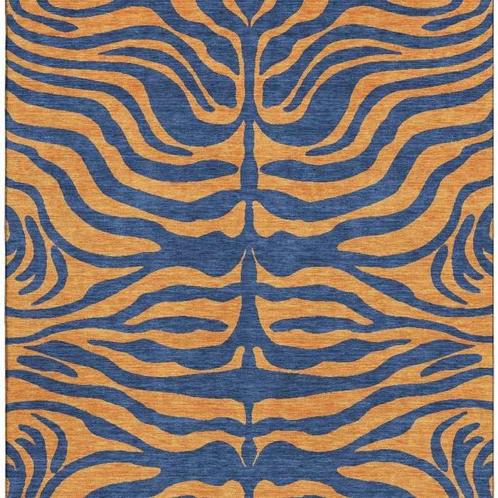 10' X 14' Animal Print Washable Area Rug With UV Protection (681833) - Navy Blue / Orange