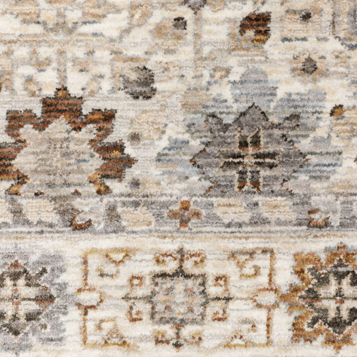8' x 11' Oriental Power Loom Stain Resistant Area Rug With Fringe - Ivory And Gold