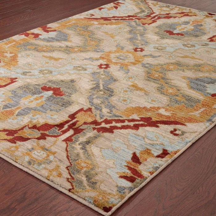 10' x 13' Abstract Power Loom Stain Resistant Area Rug - Beige Orange Blue Gold And Gray