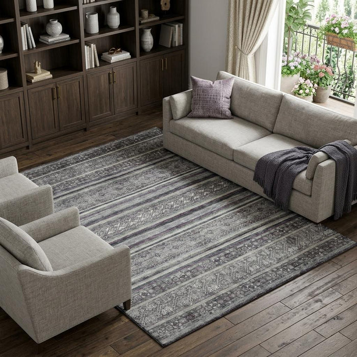 10' X 14' Striped Washable Area Rug With UV Protection (695804) - Gray / Silver
