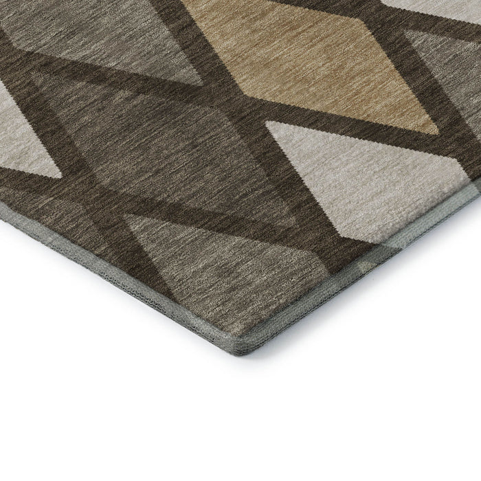 10' X 14' Geometric Washable Area Rug With UV Protection (670465) - Brown / Beige / Gold