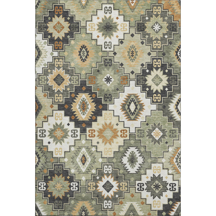 10' X 14' Geometric Washable Area Rug With UV Protection (718653) - Fern Green / Gold