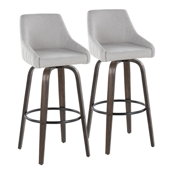 Hannah - 30" Fixed-Height Barstool With Swivel And Round Black Metal Footrest (Set of 2) - Walnut Glazed Wood