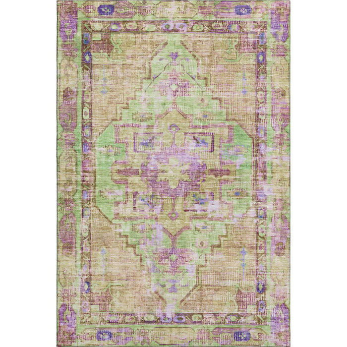 10' X 14' Oriental Washable Area Rug With UV Protection (699424) - Lime Green / Purple / Beige