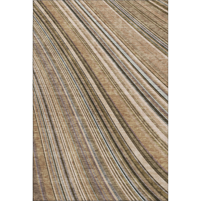 10' X 14' Striped Washable Area Rug With UV Protection (677513) - Taupe / Brown / Beige