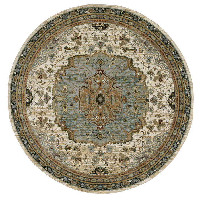 8' Oriental Round Rug (576128) - Ivory / Blue