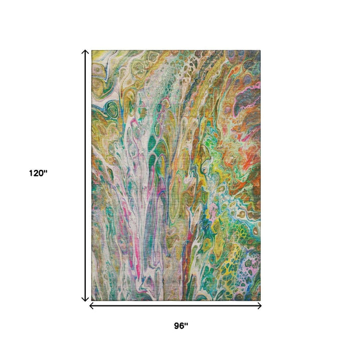 8' X 10' Abstract Washable Area Rug With UV Protection (650936) - Green / Gold / Teal