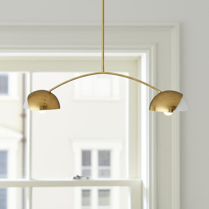 Two Light Metal Dimmable Chandelier With White Shades - Brass / White