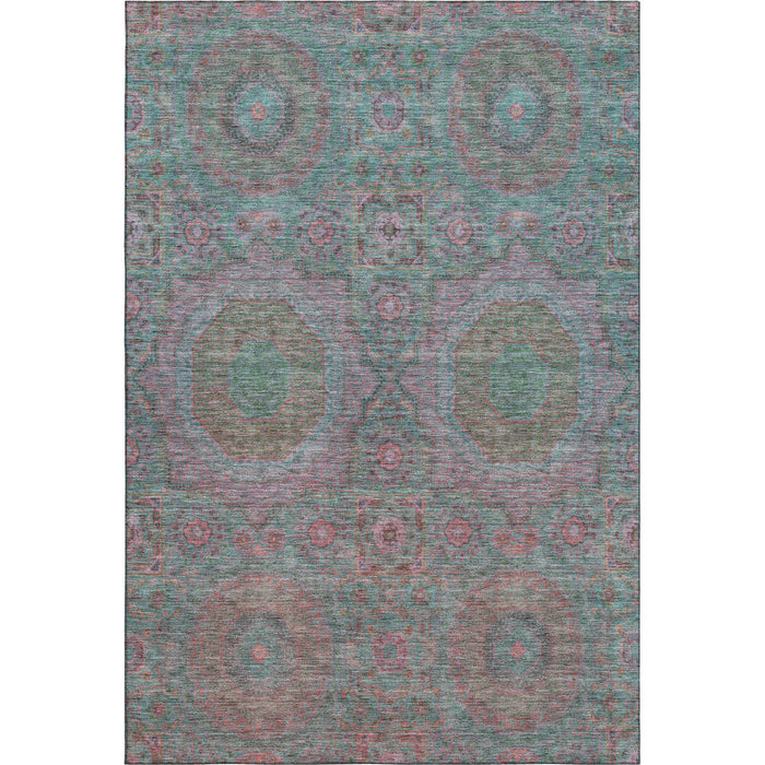 10' X 14' Medallion Washable Area Rug With UV Protection (708235) - Teal / Blush