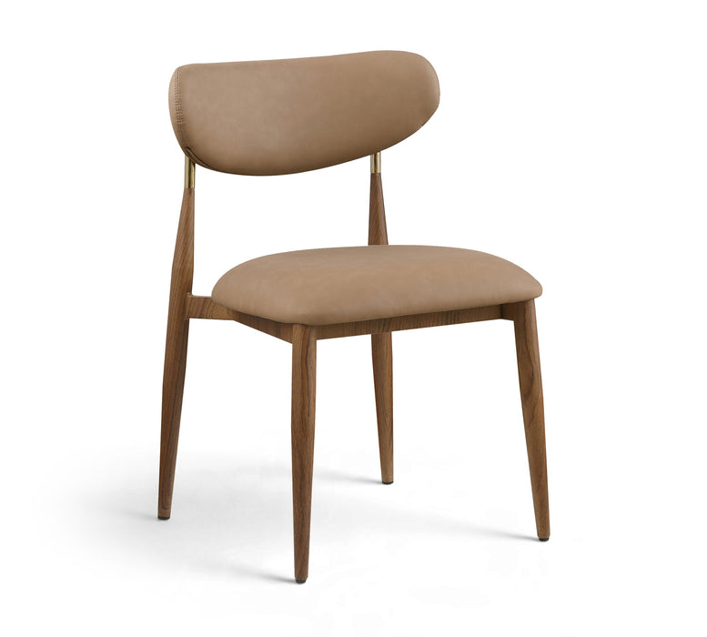 Meridian Furniture Ronda vegan leather upholstered dining side chair with walnut wooden legs, showcasing a modern and stylish design.
