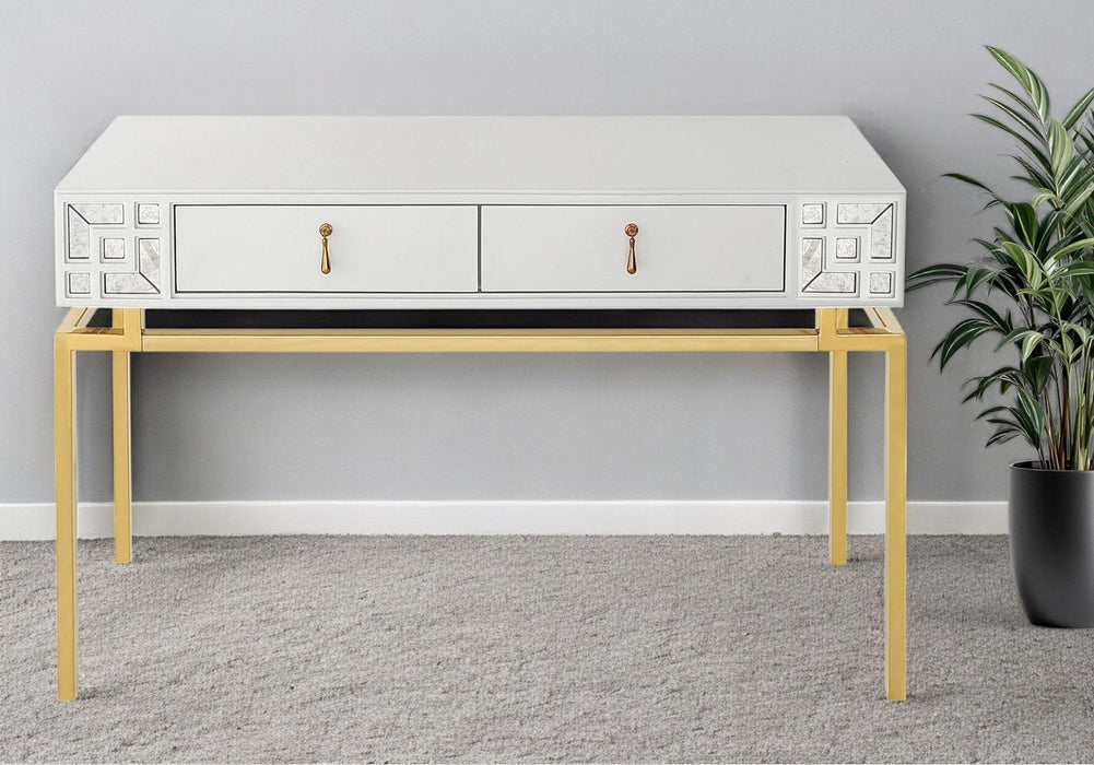 Mirrored Console Table And Drawers - White And Gold