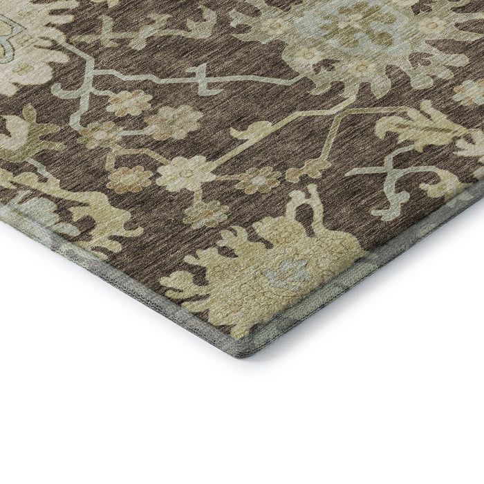 10' X 14' Floral Medallion Washable Area Rug With UV Protection (686849) - Chocolate / Beige / Ivory